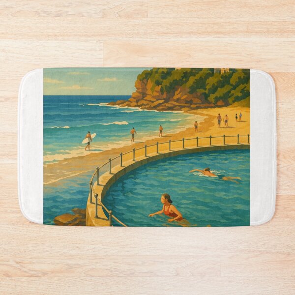 Item preview, Fairy Bower Circular Pool with Surfers and Coastal Cliffs designed and sold by Places On Earth.