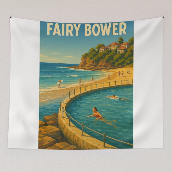 Item preview, Fairy Bower Circular Pool with Surfers and Coastal Cliffs designed and sold by Places On Earth.