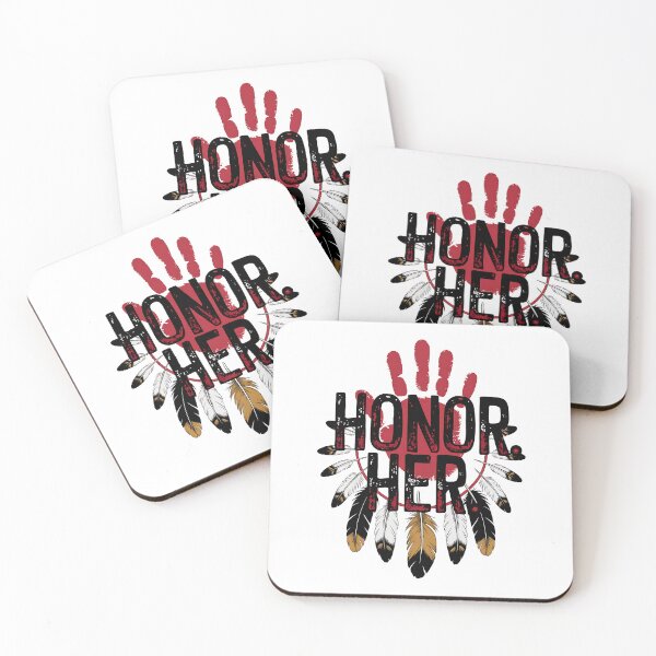 Item preview, Honor Her – Indigenous Tribute with Red Handprint & Feathers designed and sold by Taans-Creation.