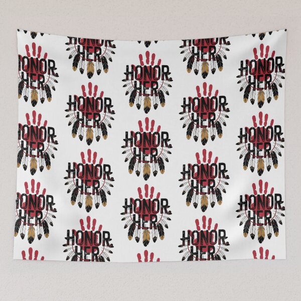 Item preview, Honor Her – Indigenous Tribute with Red Handprint & Feathers designed and sold by Taans-Creation.