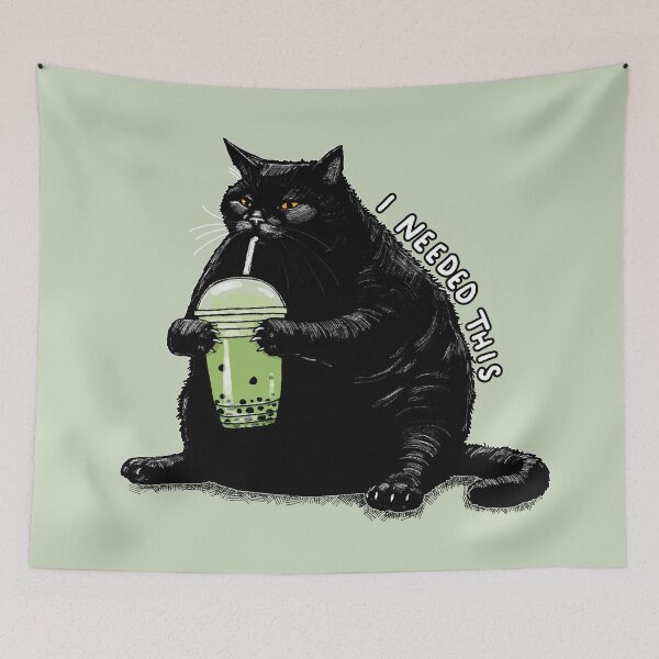 Item preview, I Needed This Matcha Boba Chonky Cat designed and sold by KilkennyCat Art.