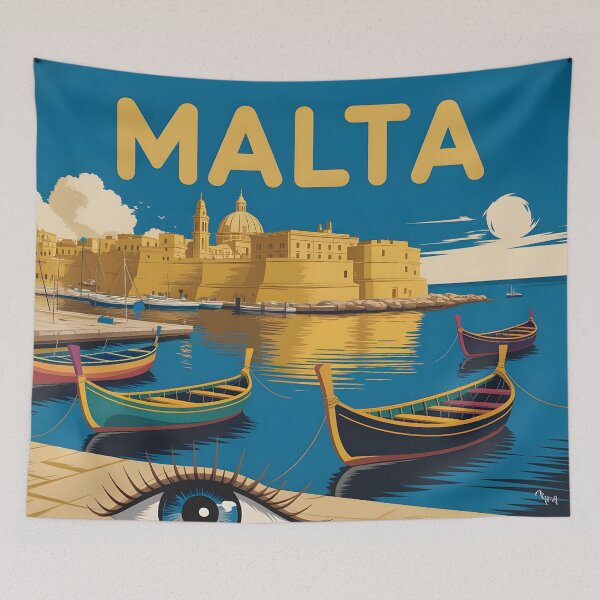 Item preview, Malta: Vintage Valletta Ramparts & Luzzu Boat designed and sold by LSVart.