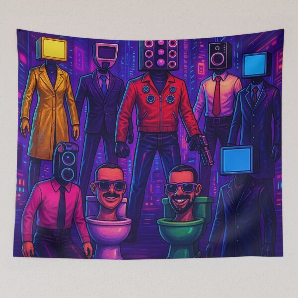 Item preview, Colorful Skibidi Toilet Camera Men Team Cartoon Cyberpunk (square) designed and sold by Cartoonaty.