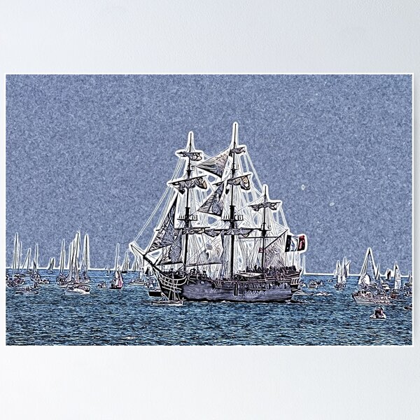 Item preview, three masted sailboat designed and sold by Open Road Gallery .