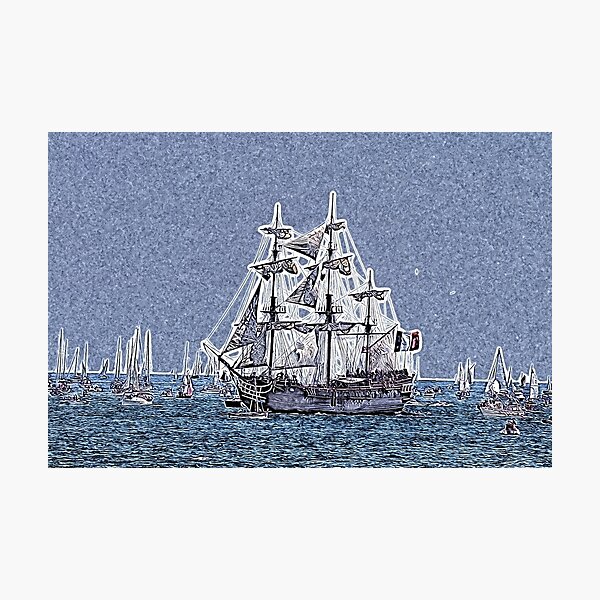 Item preview, three masted sailboat designed and sold by Open Road Gallery .