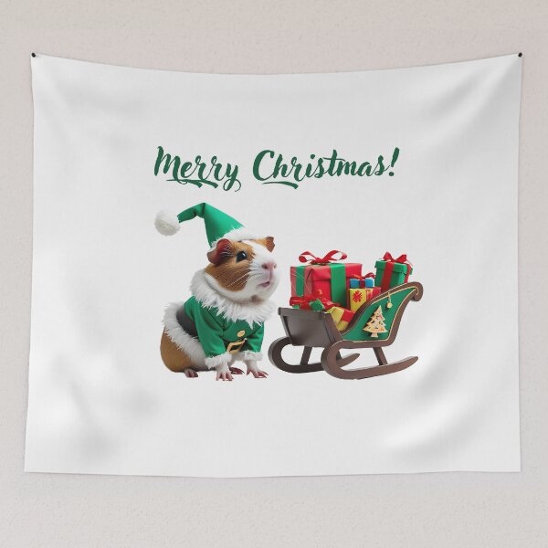Item preview, Festive Guinea Pig Dressed as Elf with Mini Sleigh of Gifts - Whimsical Holiday T-Shirt Design designed and sold by ArtPetrenko90.
