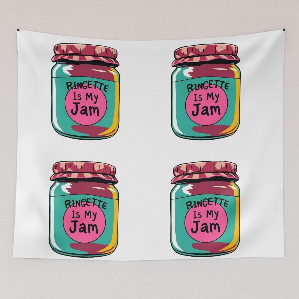 Item preview, Ringette Is My Jam text on a label of a jam jar designed and sold by EmeraldeaArt.