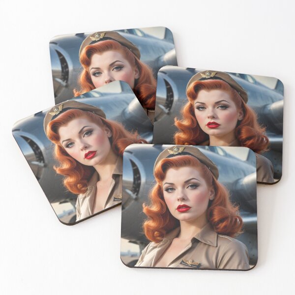 Item preview, Vintage Plane Pilot Red Head Pin Up designed and sold by MissSaylor.