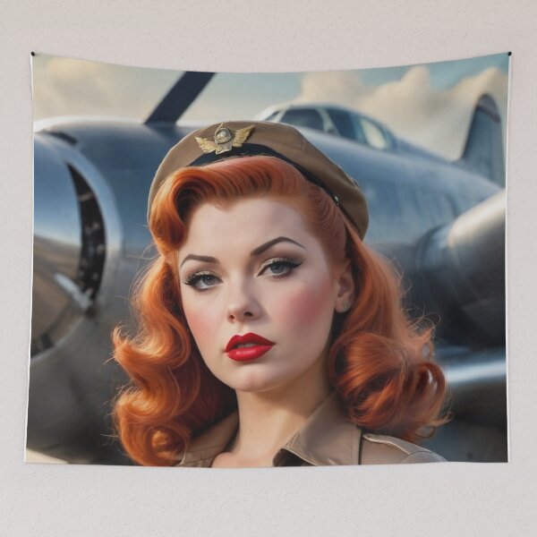 Item preview, Vintage Plane Pilot Red Head Pin Up designed and sold by MissSaylor.