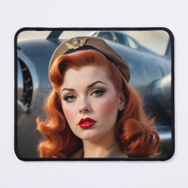 Item preview, Vintage Plane Pilot Red Head Pin Up designed and sold by MissSaylor.