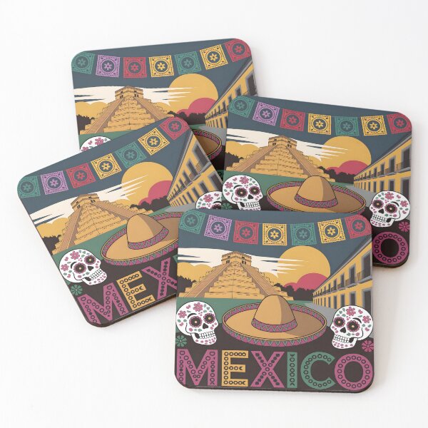 Item preview, Mexico Travel Poster: Chichen Itza, Colonial Streets & Day of the Dead designed and sold by LSVart.