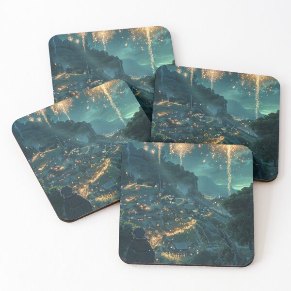 Item preview, Hobbiton Lights – Ghibli-Inspired Cozy Fantasy Village | Fireworks Night Art designed and sold by czki.