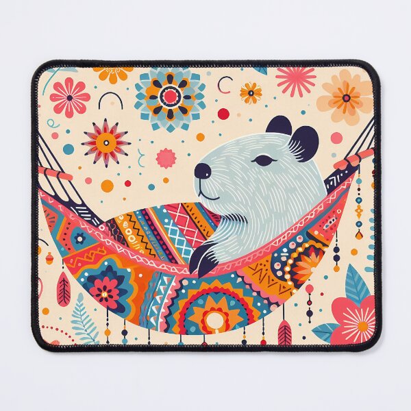 Item preview, Cute Capybara Relaxing in a Colourful Hammock by heidiannemorris © designed and sold by FOLK ART FUSION by heidiannemorris.