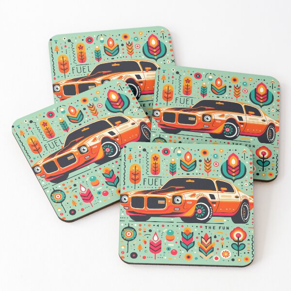 Item preview, FUEL THE FUN Orange Retro Car Adventure - Scandinavian Folk Art by heidiannemorris © designed and sold by FOLK ART FUSION by heidiannemorris.