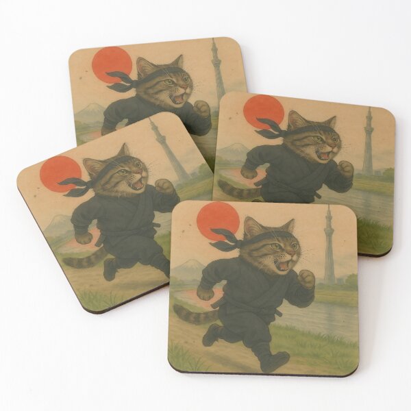 Item preview, Ninja Cat Morning Run – Tokyo Skyline & Fuji designed and sold by Zen Cat Studio.
