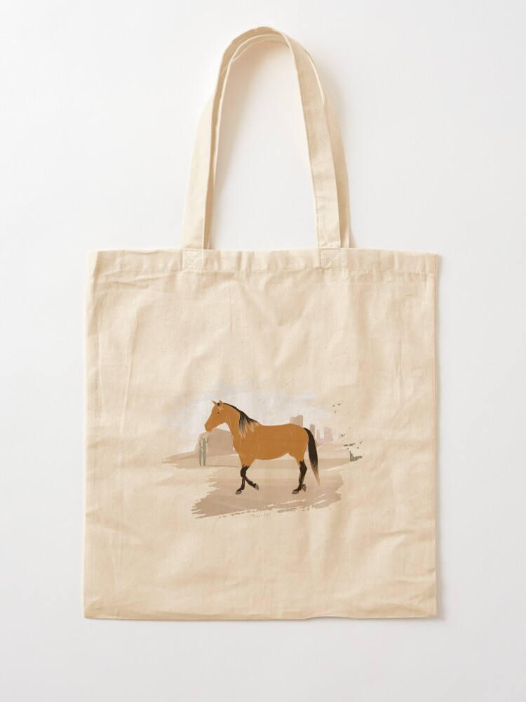 Aperçu 2 sur 5. Tote bag avec l'œuvre Cheval Abstang, cheval isabelle sur un fond de paysage, cheval de selle, races de chevaux des États Unis créée et vendue par WebEquitation.