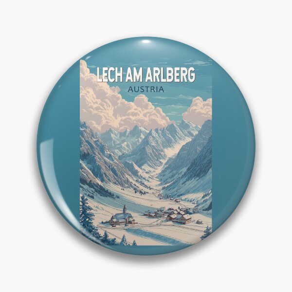 Artikelvorschau, Lech am Arlberg Österreich Illustration Reisekunst Vintage entworfen und verkauft von KrisSidDesigns.