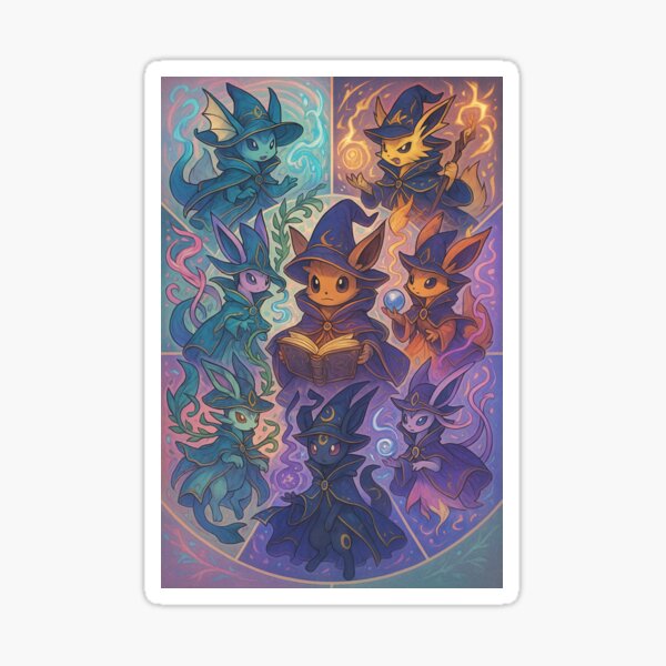 Item preview, Arcane Eeveelutions Spell-Circle – Cute Elemental Wizards Illustration designed and sold by ZartyDesigns.