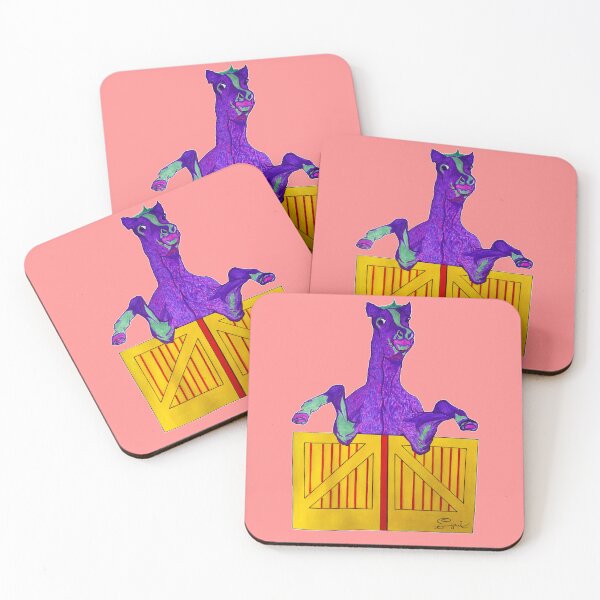 Item preview, Funny Horse Wall Art – “Whoof Knows?” Acrylic Painting v9 Warm Coral Pink Background designed and sold by PaintThatSheep Art Shop.