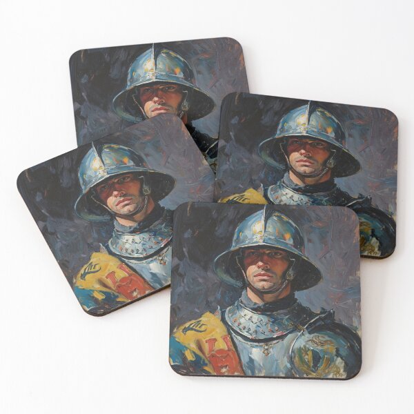 Item preview, Medieval English Soldier vintage style portrait art designed and sold by Vintage Designs +.