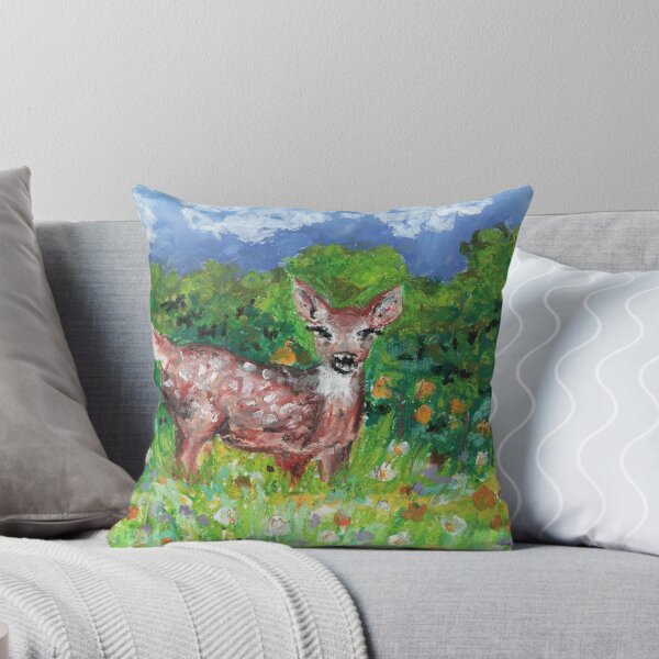 Item preview, Oil Pastel Fawn Deer Painting in Flower Field designed and sold by SomeChicksArt.