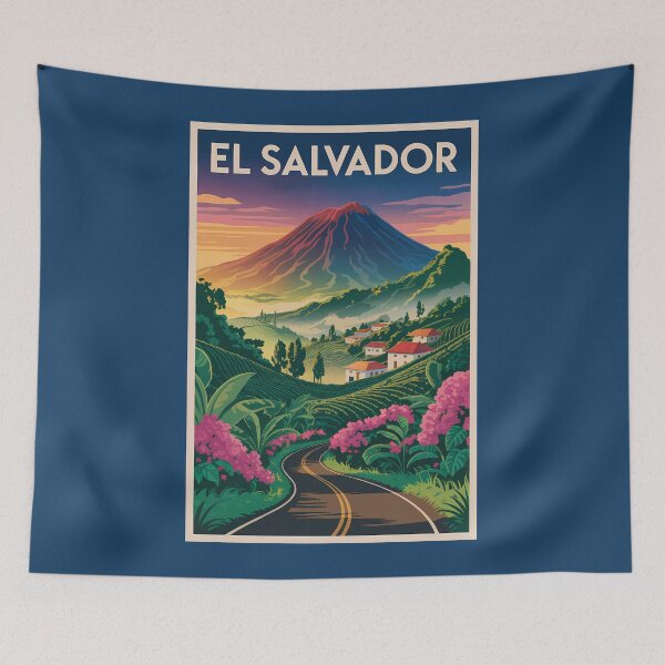 Item preview, El Salvador Volcano Illustration Travel Art Vintage designed and sold by KrisSidDesigns.