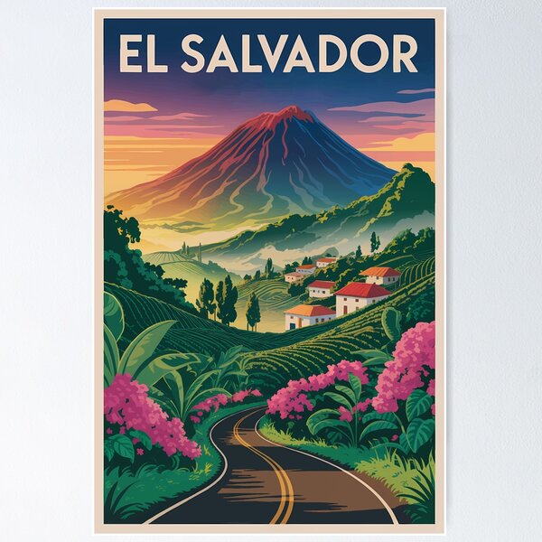 Item preview, Illustration du volcan du Salvador, art de voyage vintage designed and sold by KrisSidDesigns.