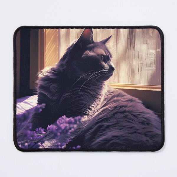 Artikelvorschau, Graue Katze mit Lavendel entworfen und verkauft von Potted Whiskers.