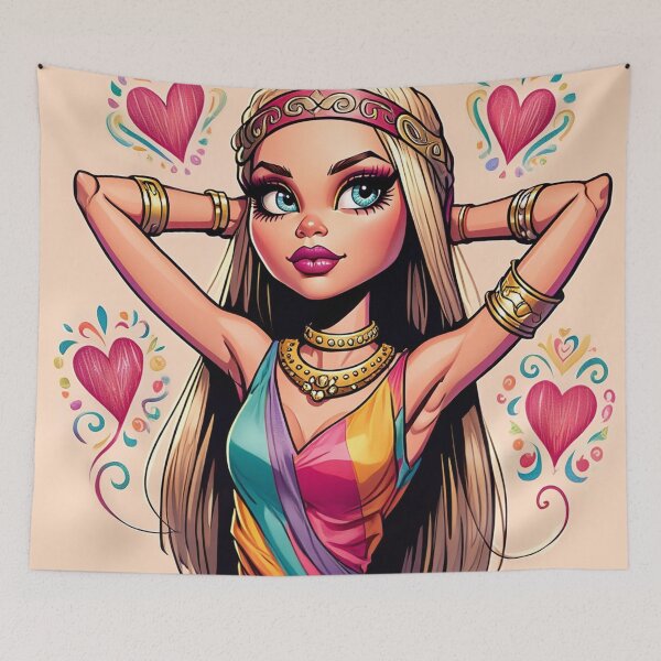 Item preview,  Cute Boho style girl with hearts illustration designed and sold by Vintage Designs +.