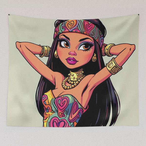 Item preview, Cute Boho style girl with hearts illustration designed and sold by Vintage Designs +.