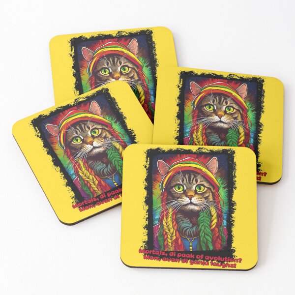 Item preview, Rastafarian cat says: Mortals, di peak of evolution? Mon, even di ganja laughs! designed and sold by FreiherrPK.