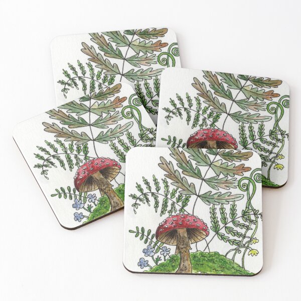 Artikelvorschau, Roter Pilz mit Farnen Aquarell Illustration entworfen und verkauft von SomeChicksArt.