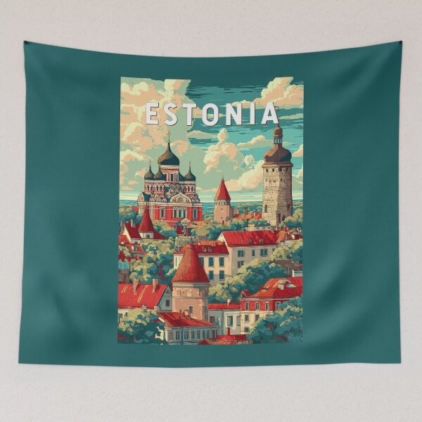 Item preview, Estonia Illustration Travel Art Vintage designed and sold by KrisSidDesigns.