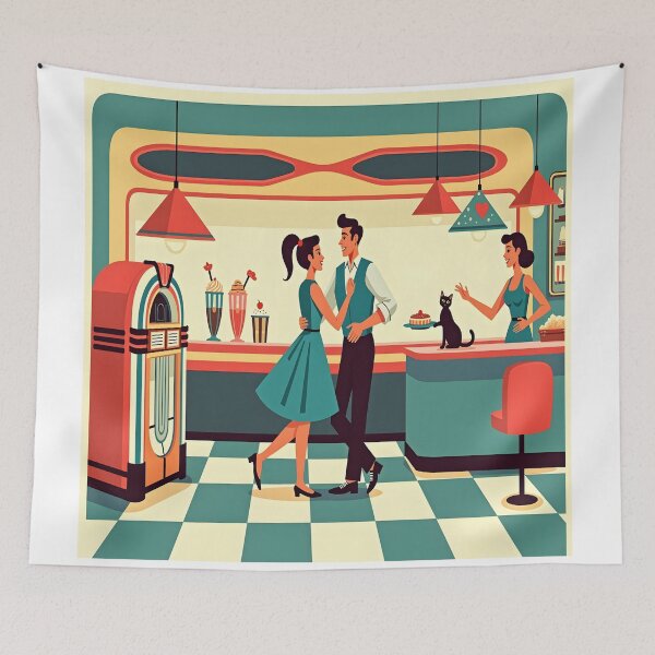 Item preview, Whimsical Retro Diner Scene Illustration designed and sold by Danivique.