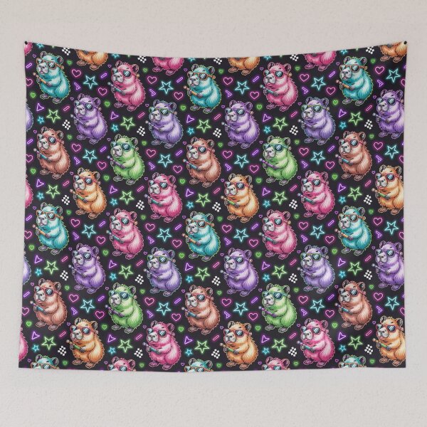 Item preview, Neon Capybara Seamless Pattern | Cute Chibi Retro Vaporwave Animal Design designed and sold by Nuist25.