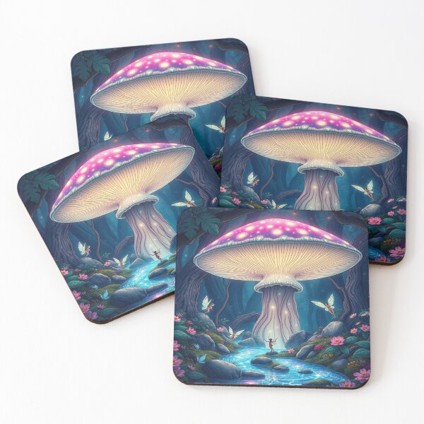 Item preview, Magical Glow of the Hidden Grove – A bioluminescent mushroom bathes nature in crystalline magic designed and sold by FotoworldEdel.