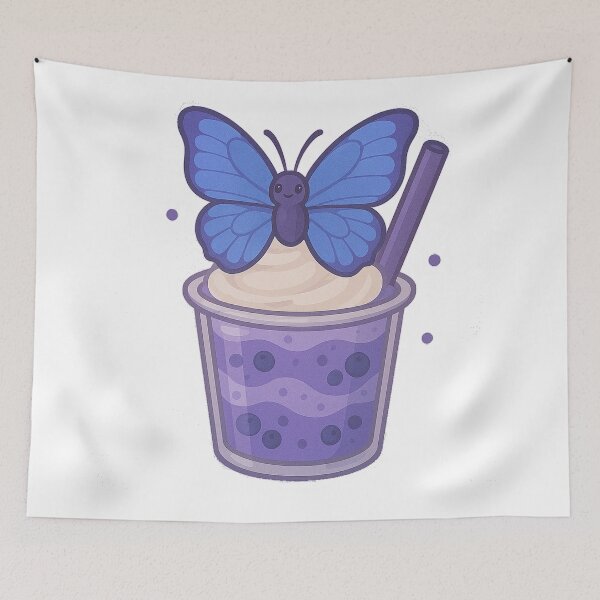 Item preview, Kawaii Blueberry Smoothie with Morpho Butterfly – Cute Endangered Species Art designed and sold by Asbiell.