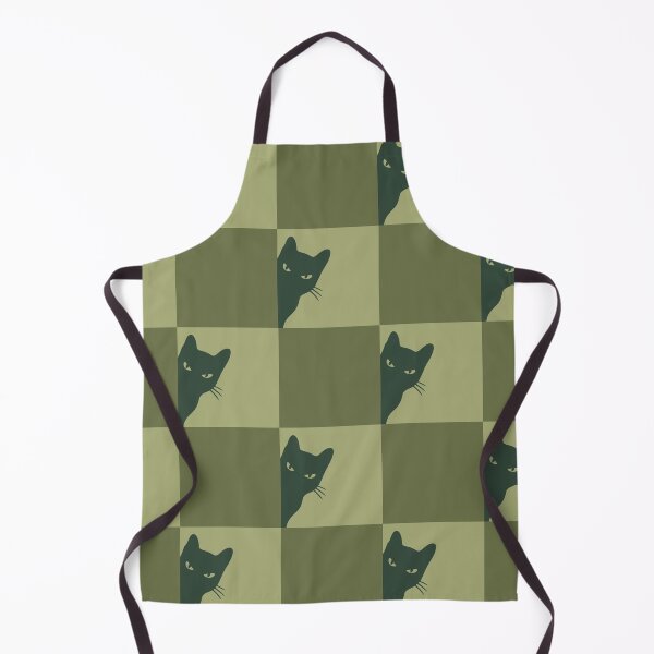 Item preview, Playful Checker board Cat Peeping Pattern 4 in Sage Greenery Green designed and sold by nineFlorals.