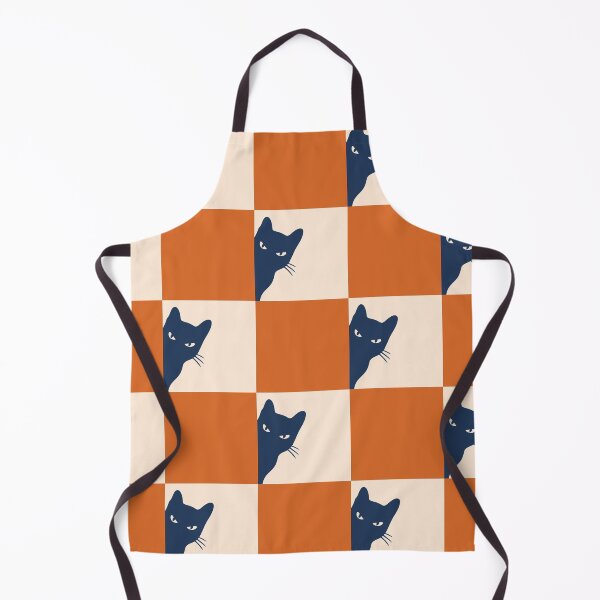 Item preview, Playful Checker board Cat Peeping Pattern 3 in Navy Blue Burnt Orange designed and sold by nineFlorals.