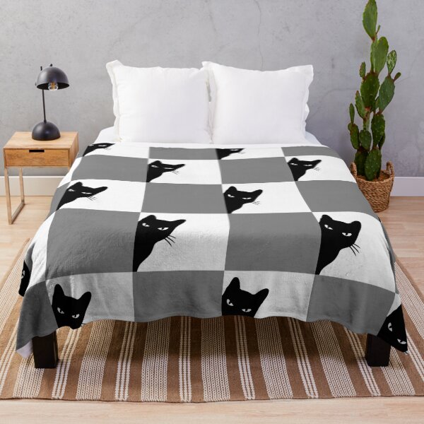 Item preview, Playful Checker board Cat Peeping Pattern 2 in Black Beige designed and sold by nineFlorals.