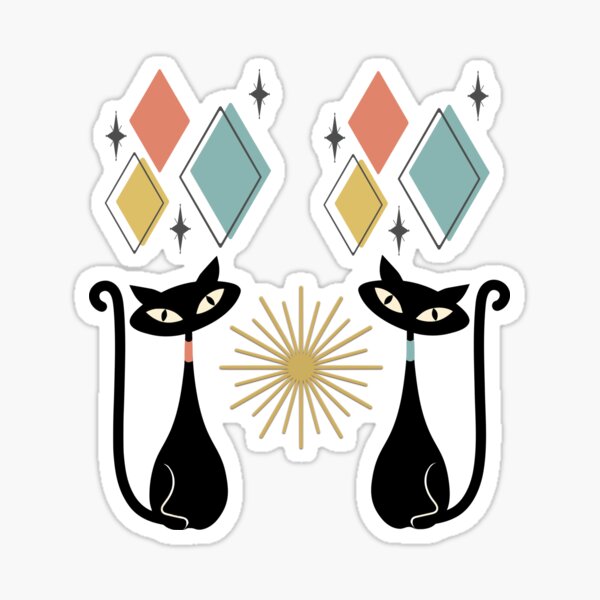 Siamese Atomic Cats with starburst and MCM pattern Sticker