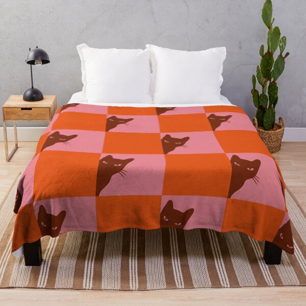 Item preview, Playful Checker board Cat Peeping Pattern in Pop Red Pink designed and sold by nineFlorals.