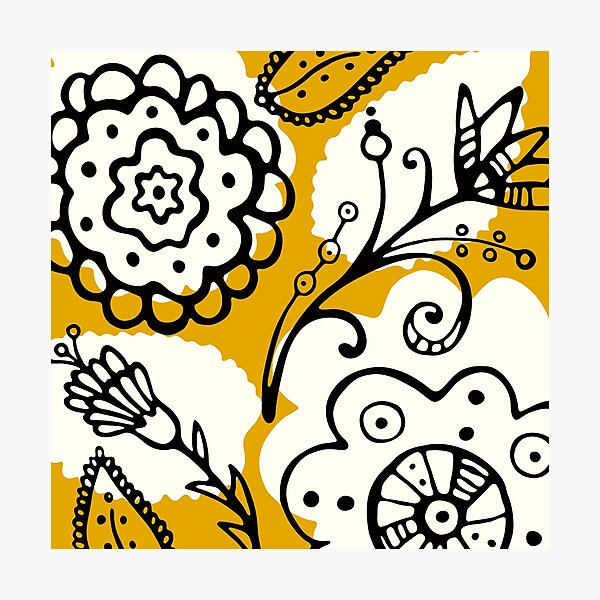 Item preview, Mid-Century Modern Floral Line Pattern On Mustard Yellow designed and sold by DEC02.