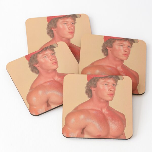 Item preview, Retro American Shirtless Tanned Sexy Blonde Male Portrait designed and sold by Atlas Kai.