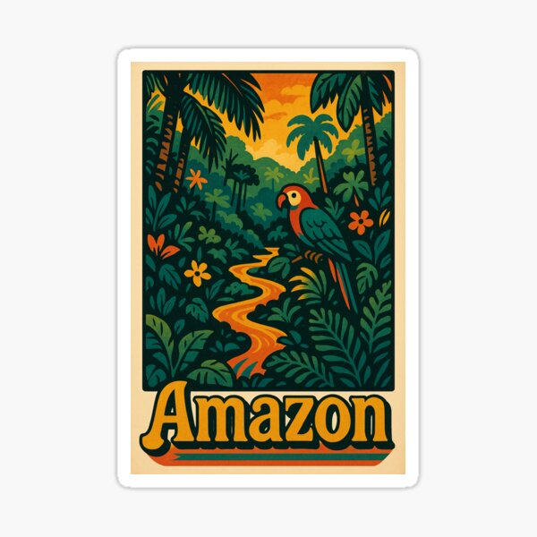 Item preview, Digital Retro Pop Art Poster of the Amazon | Vibrant Jungle Aesthetic | Colorful Tropical Nature Scene | Vintage Travel Vibes | Bold Rainforest Wildlife Illustration designed and sold by PaintedPixels01.