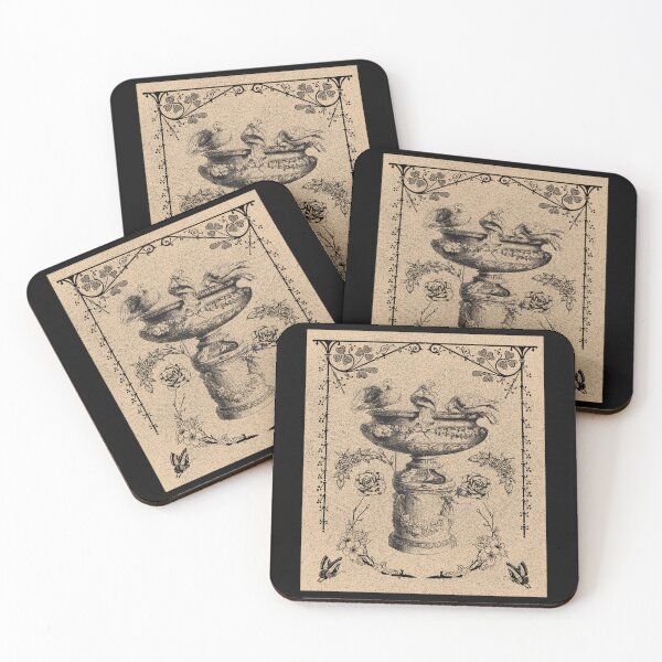 Item preview, Antique Bird Bath Line Drawing With Florals Design designed and sold by EarthArtDesigns.