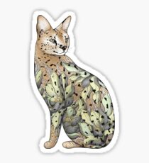 Serval Cat in Lotus Flower Tattoo Sticker