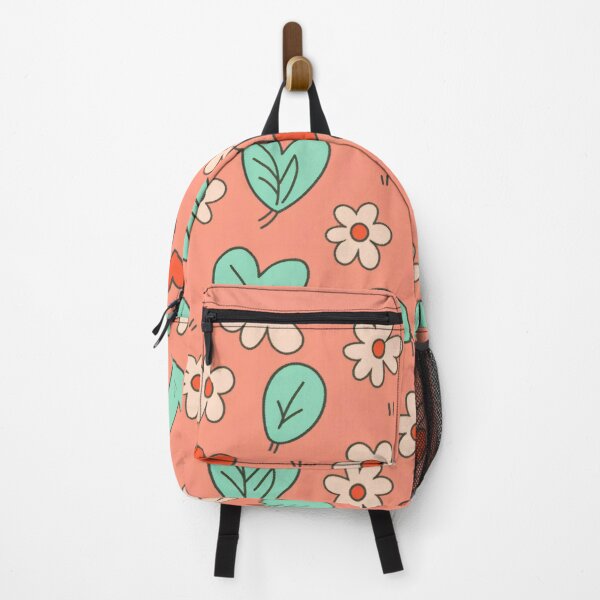 Item preview, Whimsical Floral Doodles | Love Heart, White Flowers With Green Leaves |Bright Coral Background designed and sold by xiao xuans.