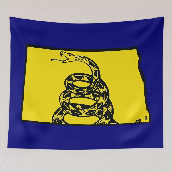 Item preview, NORTH DAKOTAN  - Libertarian - Don't Tread On Me Gadsden Snake on  NORTH DAKOTA  Map on Blue default background, #020279 designed and sold by pelagio.