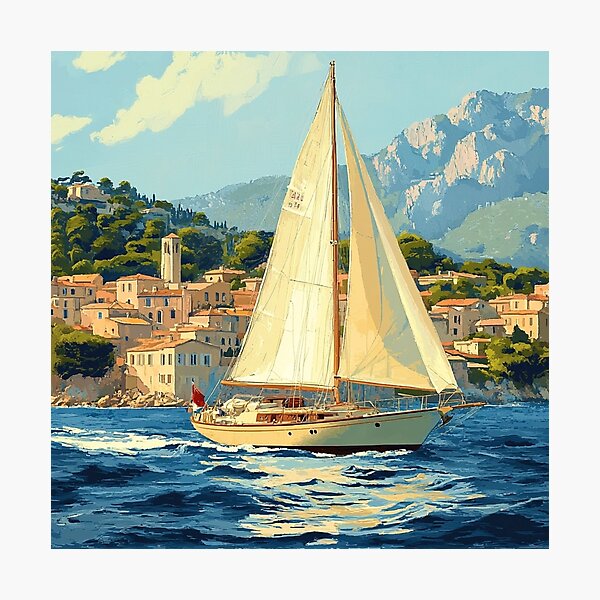 Item preview, French Riviera  - Vintage Sailboat on Côte d'Azur designed and sold by FineArtsPro.